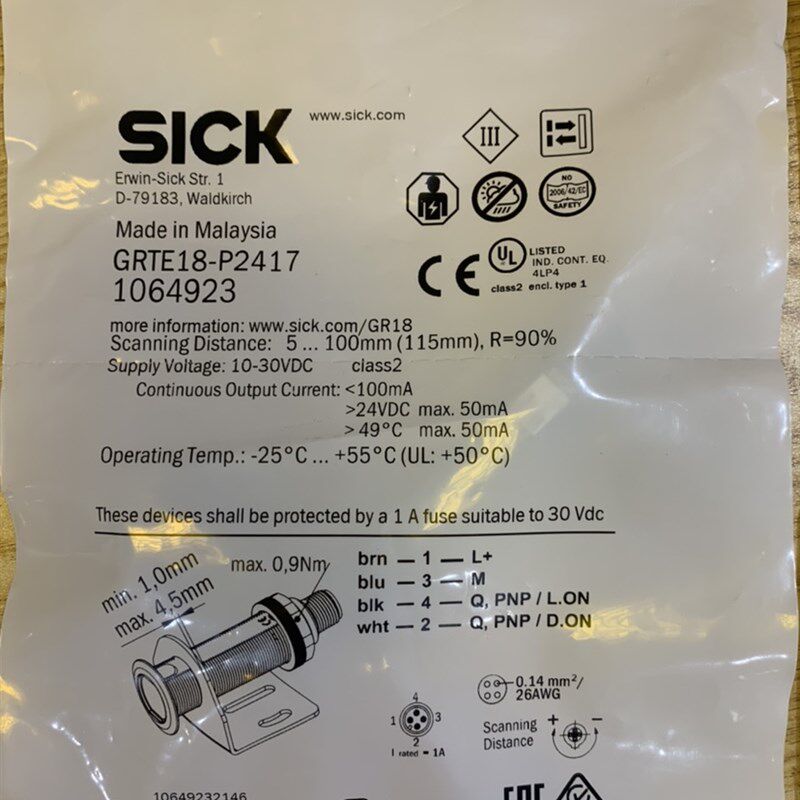 德国西克SICK光电开关GRTE18-P2417原装全新正品支持售后