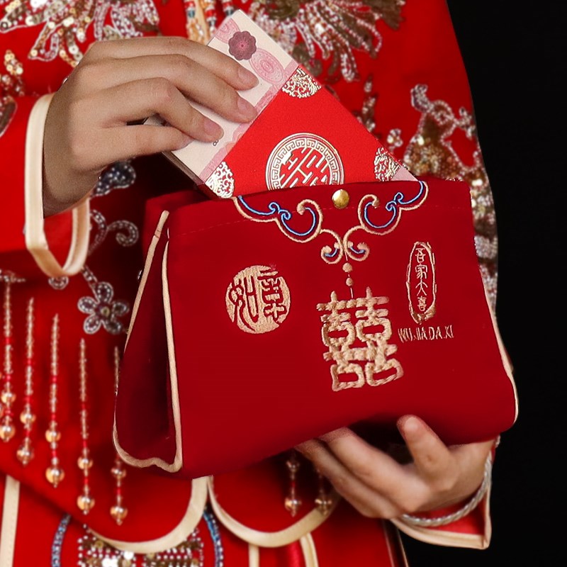 红包结婚礼专用万元布艺红包袋新娘陪嫁红色手提婚包婚庆用品大全图片