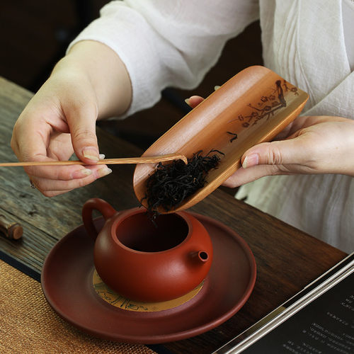 竹制茶则老竹炭烤色手工茶巾托赏茶荷竹雕茶勺茶道配件茶点碟茶匙
