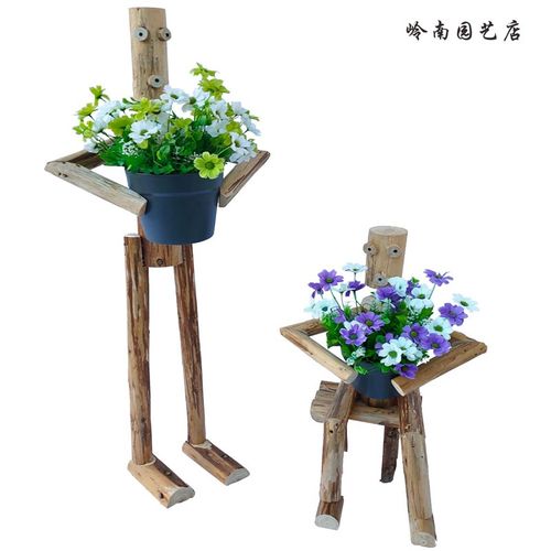 创意抱花木头人系列关节木偶道具幼儿园橱窗服装店原木装饰工艺礼