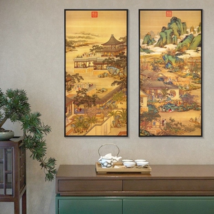 郎世宁画十二月令图清代宫廷风景挂画新中式客厅装饰画古典中国风