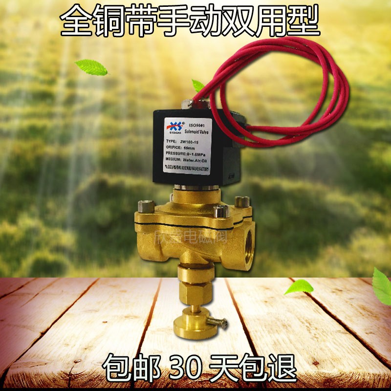 2分3分4分6分1寸 2W全铜电磁阀常闭水阀气阀 带手动调节220V 24V