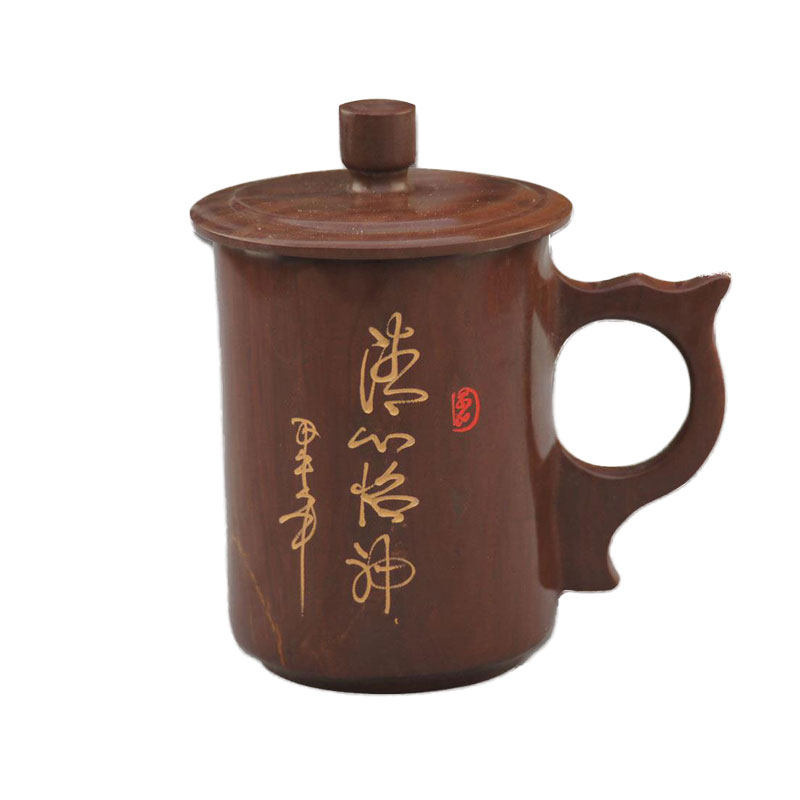 原产地木鱼石无蜡天然茶杯具竹节时尚水杯子带盖精品礼品破损补发