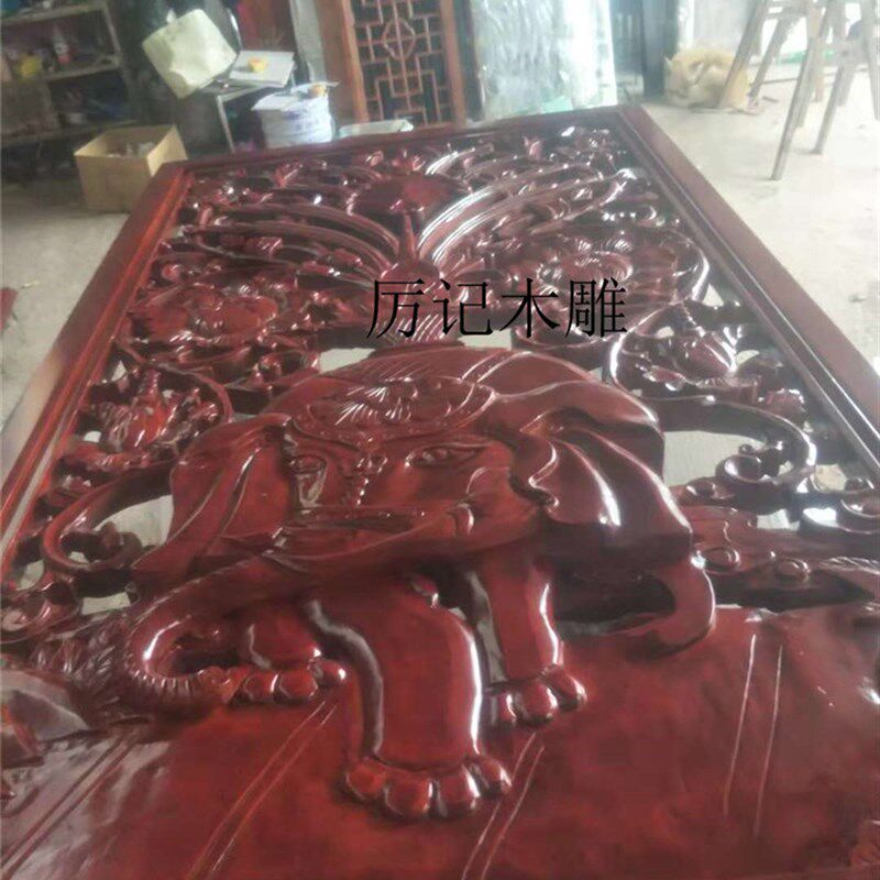 东阳木雕中式背景墙实木手工大象泰式雕花板玄关隔断屏风雕刻定制