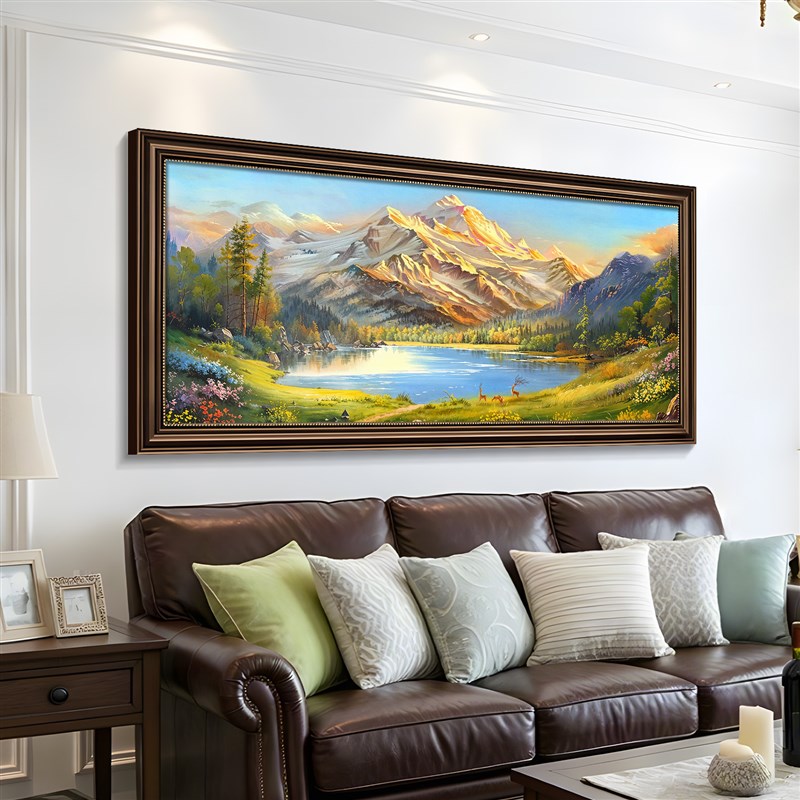 油画客厅挂画聚宝盆山水画沙发背景墙装饰画2026新款金山画靠山图