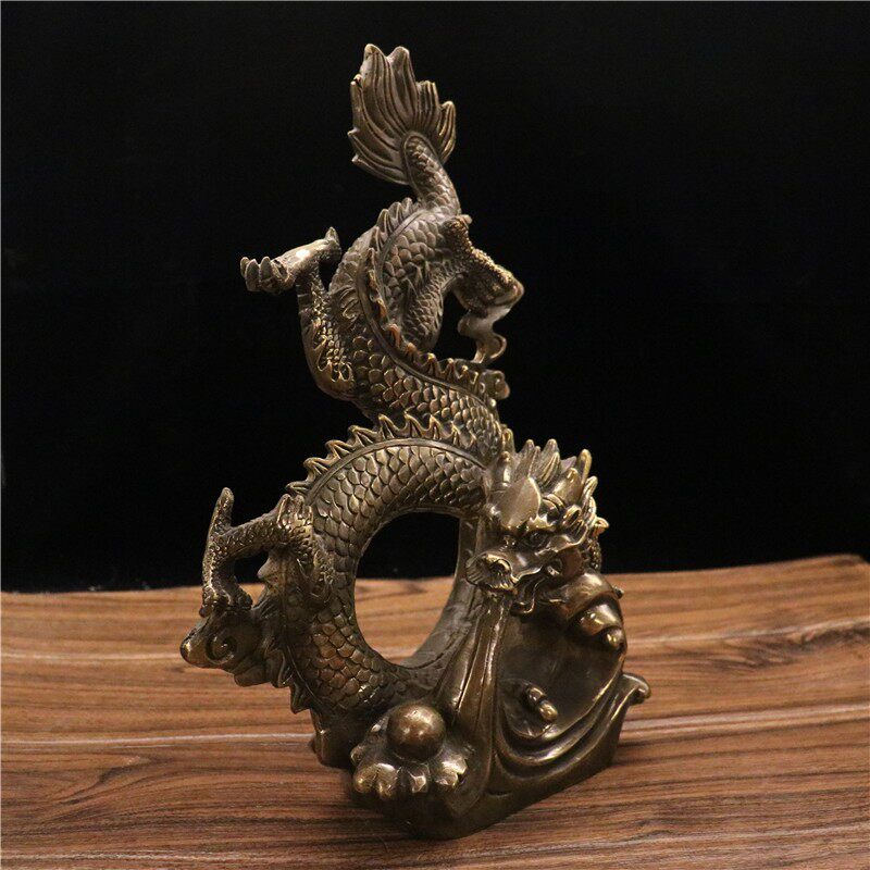 纯铜吐水祥龙纳财摆件客厅办公室装饰品生肖龙双龙戏珠工艺品
