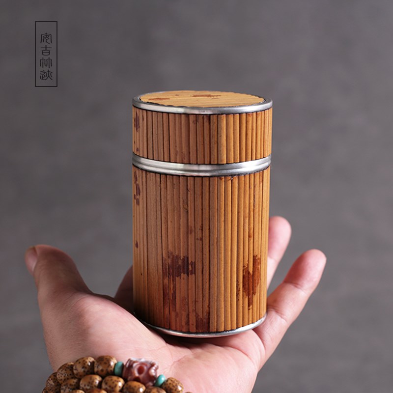 纯锡茶叶罐小号带盖密封盒高端茶叶包装湘妃竹旅行便携随身储茶筒