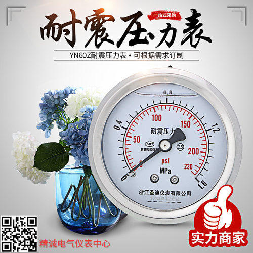 YN60Z耐震压力表60mm轴向无边背接抗震油气水真空M14*1.5 1/4