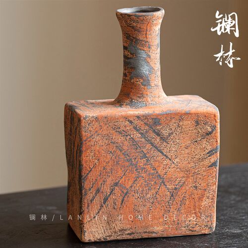 粗陶创意手工小花器民宿桌面禅意陶瓷小花瓶家居小众水培摆件红陶