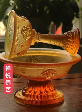 禅悦佛艺古法真琉璃八吉祥护法杯密宗法器家用桌面摆件修行杯大号