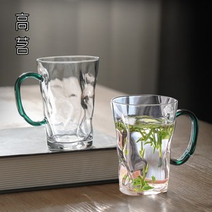 泡绿茶茶杯耐热透明玻璃杯子单层冷泡杯耐高温高硼硅带把手水杯女