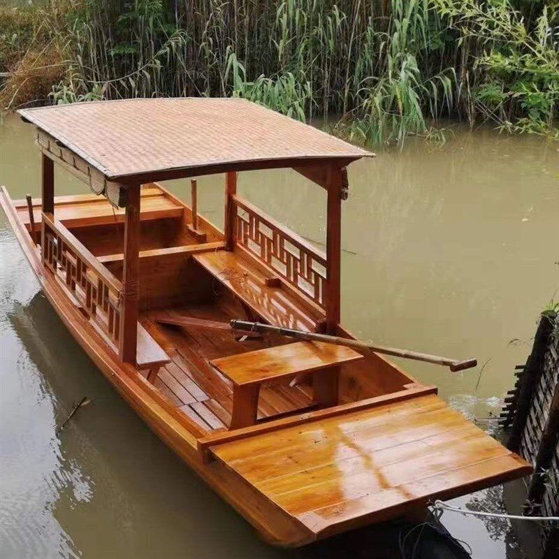 木船渔船实画舫水上o餐饮电动仿古观光旅游双景区手划摇橹乌篷摆