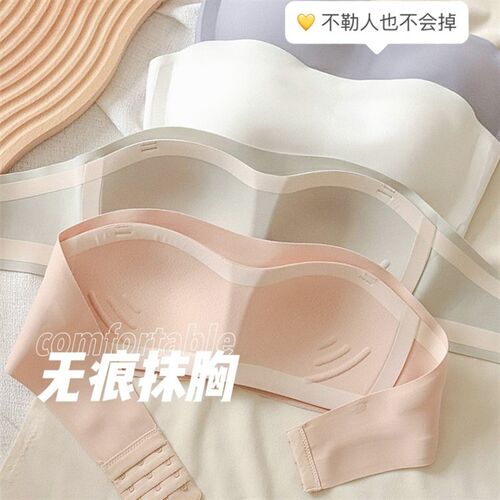 2025无肩带内衣女夏季薄款防滑无痕隐形抹胸收副S乳果冻条裹胸文