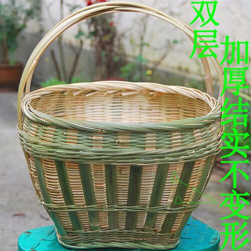 手工编织竹篮子圆果篮手提菜篮竹筐鸡蛋篮圆提篮家用采Y摘菜篮竹