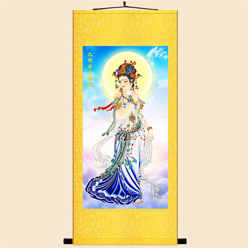 九天玄女娘娘神像画+神话人物画像+绢布卷轴挂画装饰画水陆画定制