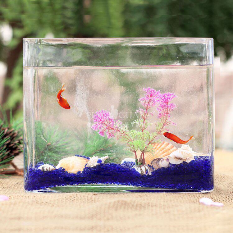 加厚透明玻璃长方形一体小型鱼缸水族箱桌面创意水培植物容器虾缸