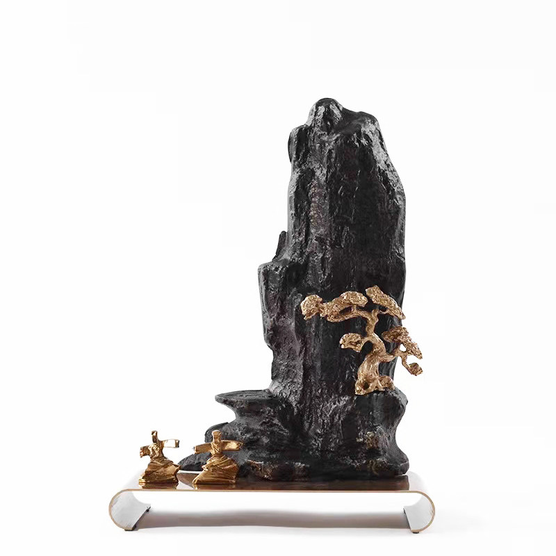 新中式落地假风景摆件样板房售楼处书房别墅禅意玄关工艺装饰摆设