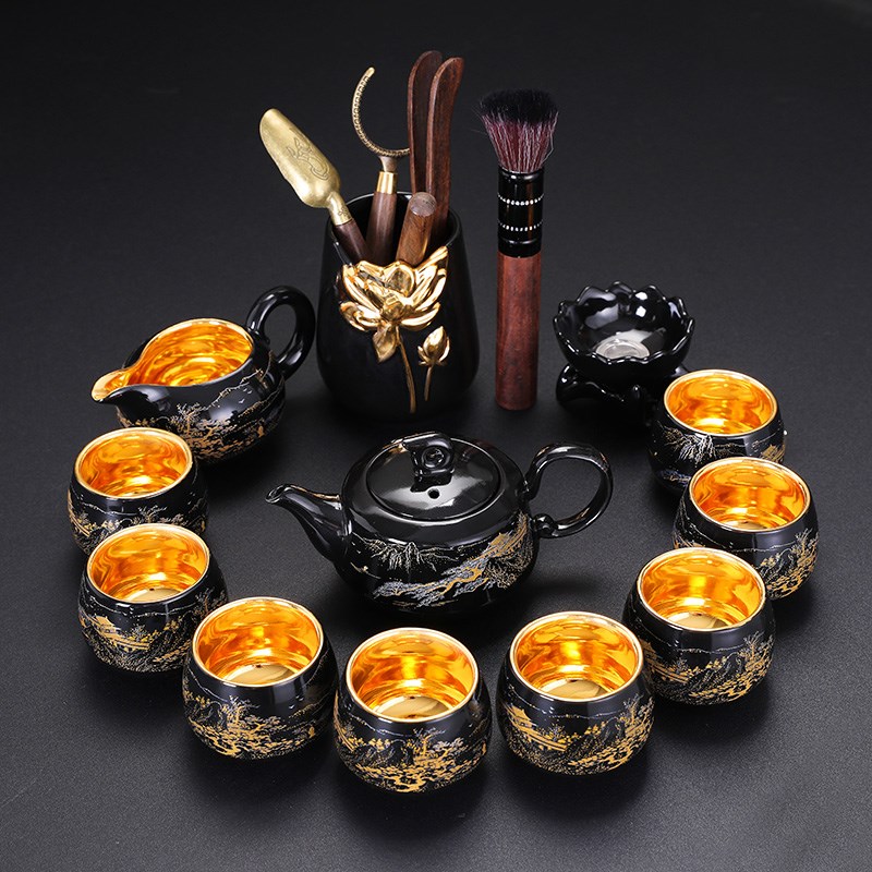 金山银山鎏金功夫茶具套装家用中式喝茶盖碗茶杯高档礼盒送礼整套