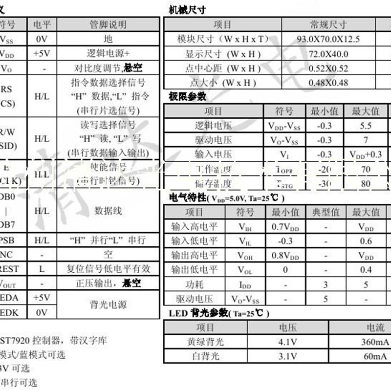 ST7920控制器 12864液晶模块 中文字库显示屏 串口液晶屏 低功耗