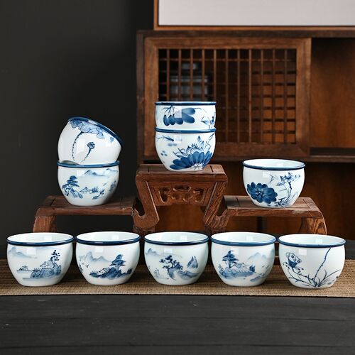 手绘釉下彩青花陶瓷个人杯主人杯茶杯彩绘品茗杯单杯茶具水缸杯子