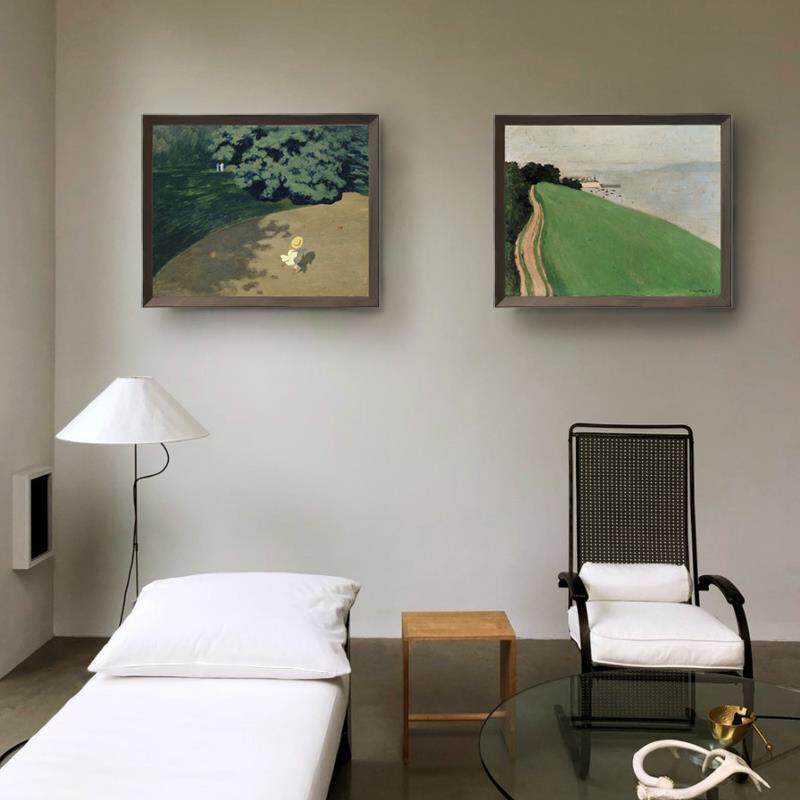 法式抽象风景装饰画+小众客厅实木欧式复古背景墙挂画北欧艺术画