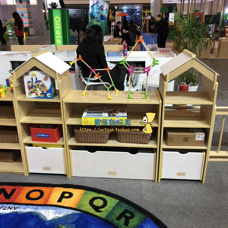 幼儿园阅读区角组合柜儿童w玩具展示架抽屉柜实木屋顶造型储物柜
