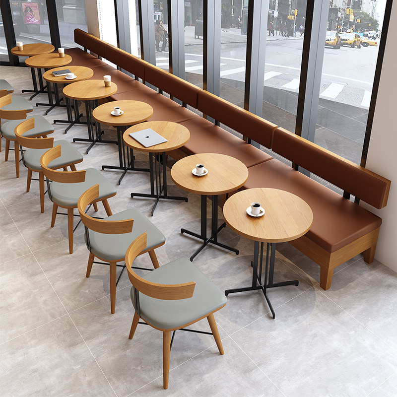 商用实木餐饮桌椅靠墙卡座沙发甜A品奶茶店汉堡店ins风咖啡店桌椅