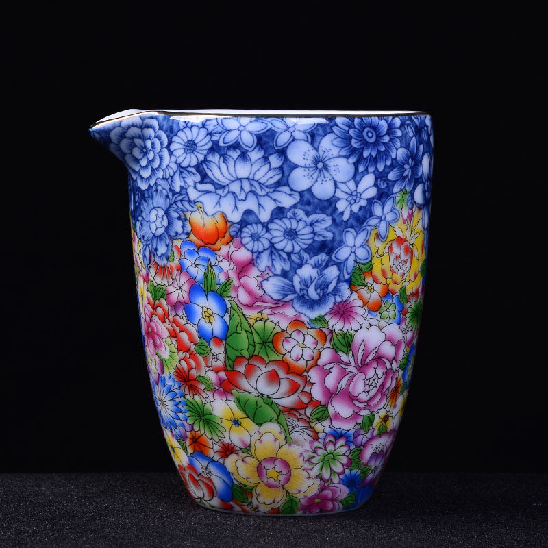 手绘青花瓷公道杯 陶瓷茶道w功夫茶具零配件带把手公杯茶海 分茶