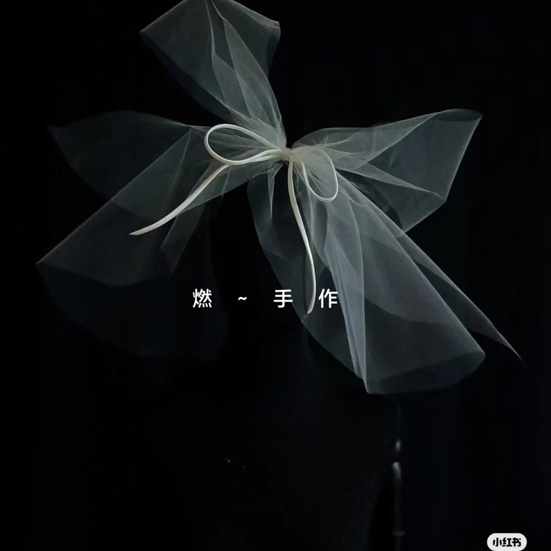 新娘饰品-手作小短纱蝴蝶U结 领证头纱
