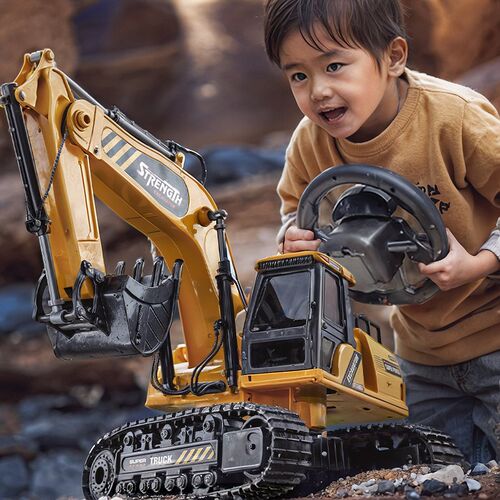 语音双控遥控挖掘k机玩具车大号合金儿童玩具男孩工程车挖土机电