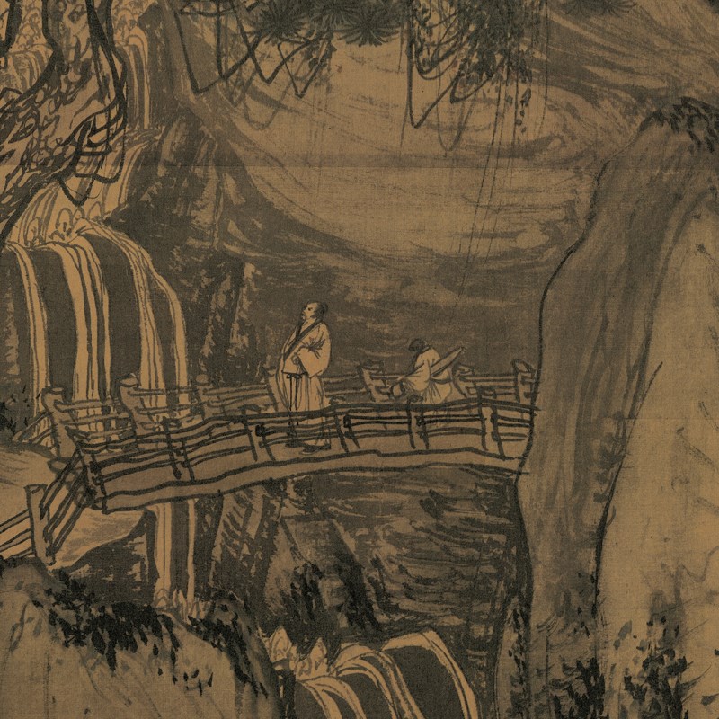 唐寅唐伯虎山路松声图古代人物风景山水国画高清高清仿古复制装饰
