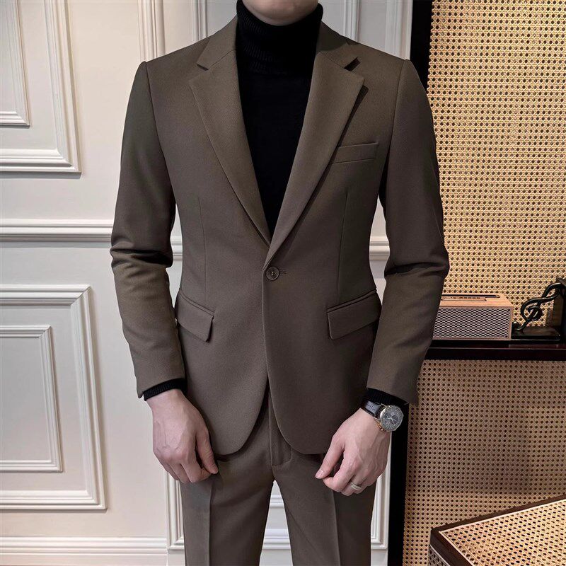 高端商务正装西装套装男士时尚秋冬季新款休闲修身两件装职业西服
