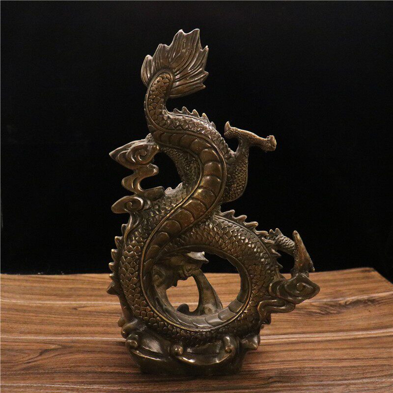 纯铜吐水祥龙纳财摆件客厅办公室装饰品生肖龙双龙戏珠工艺品