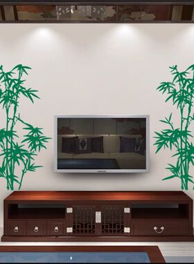 竹子图案文艺玻璃墙贴画橱窗装饰中国风绿色植物店面踢脚线贴纸画