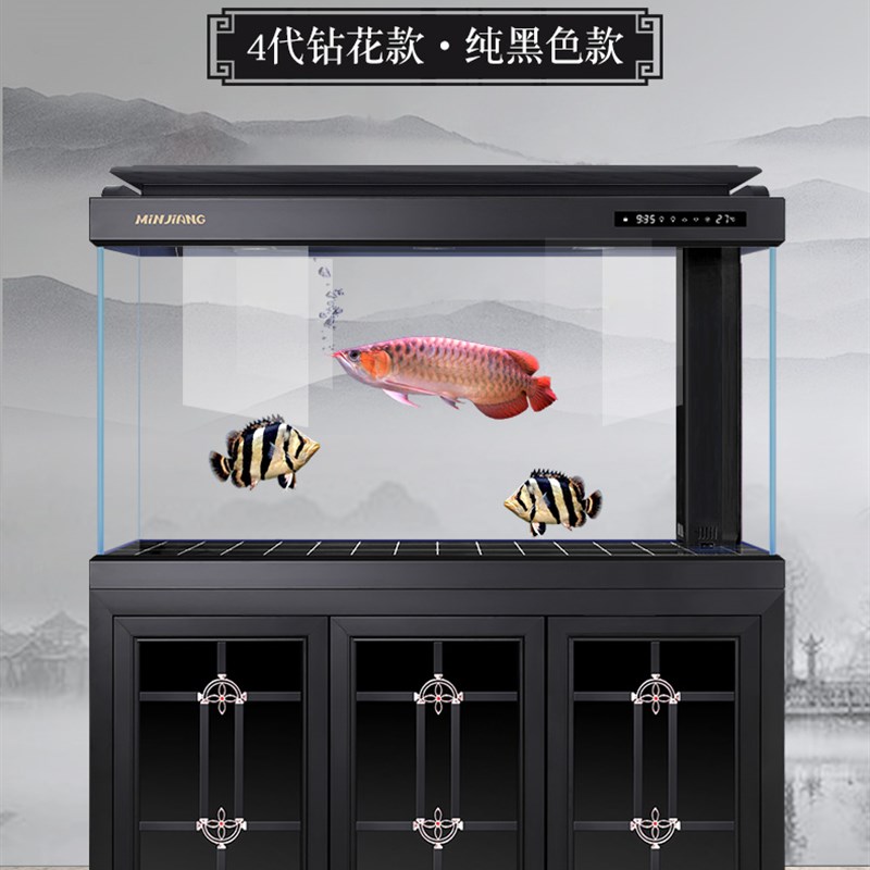 闽江鱼缸水族箱木纹客厅家用大中型底滤超白玻璃生态龙鱼缸免换水