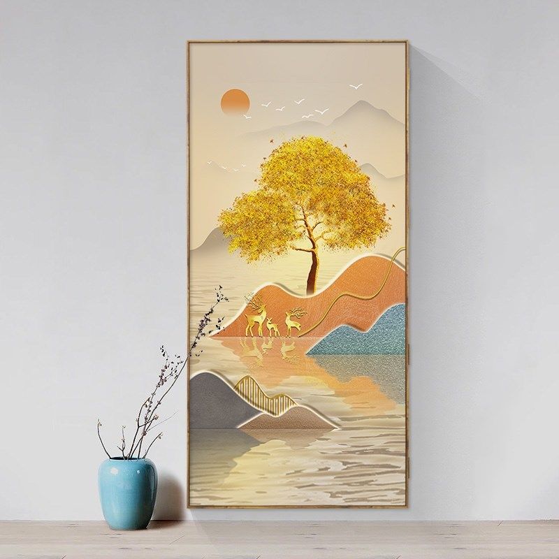 客厅沙发背景墙画玄关走廊电配箱遮挡挂画摇钱树装饰画消火栓隐藏