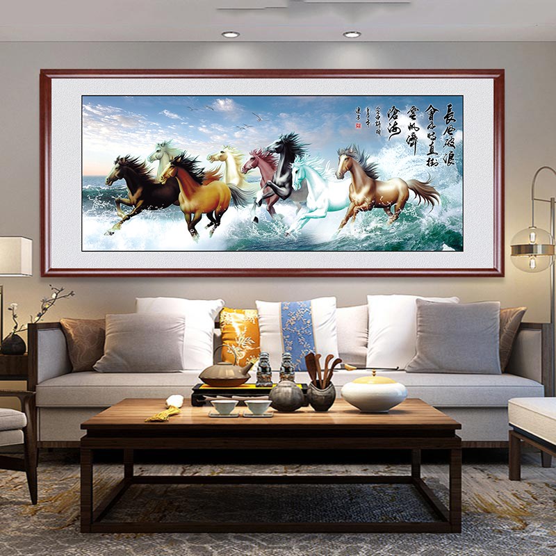 八骏图挂画客厅装饰画马到成功字画骏马图壁画老板办公室墙画国画