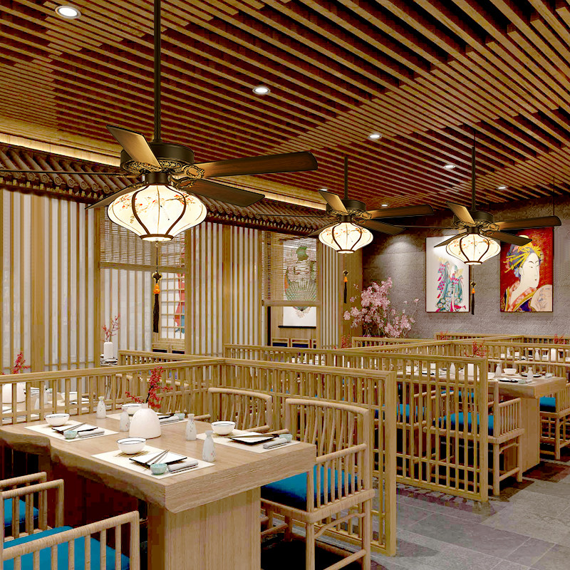 新中式民宿酒店餐厅风扇灯吊扇灯禅意茶楼火锅店面馆木叶电扇吊灯