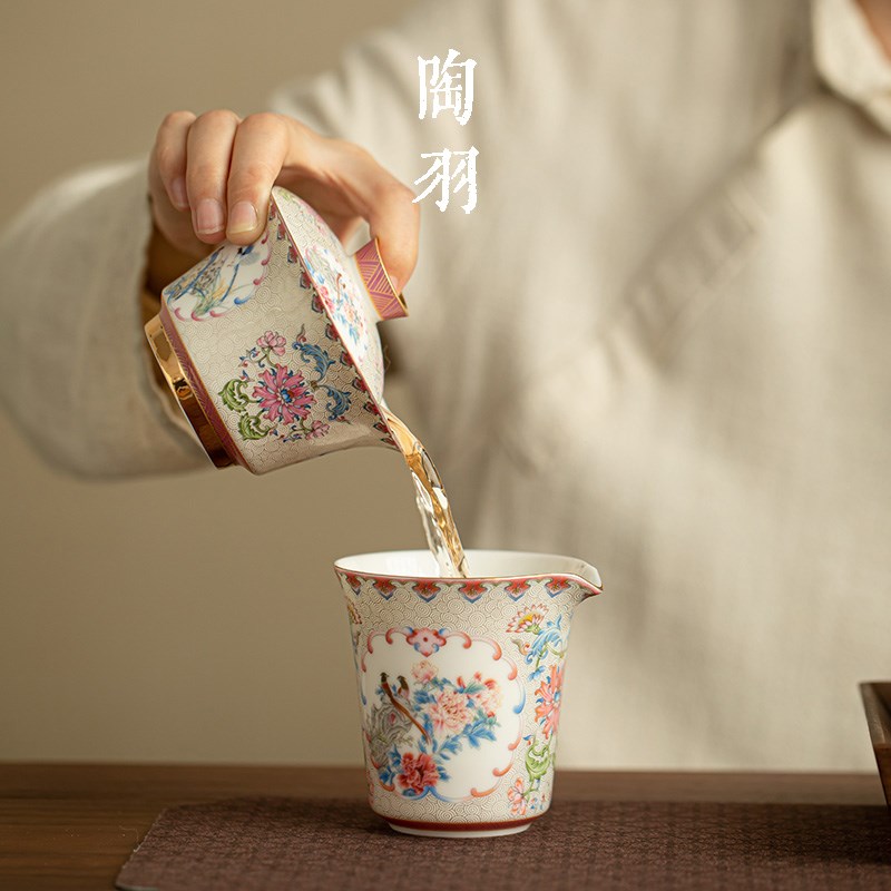 锦上添花鎏银三才盖碗大号功夫茶具家用泡茶单个防烫泡茶碗礼盒装