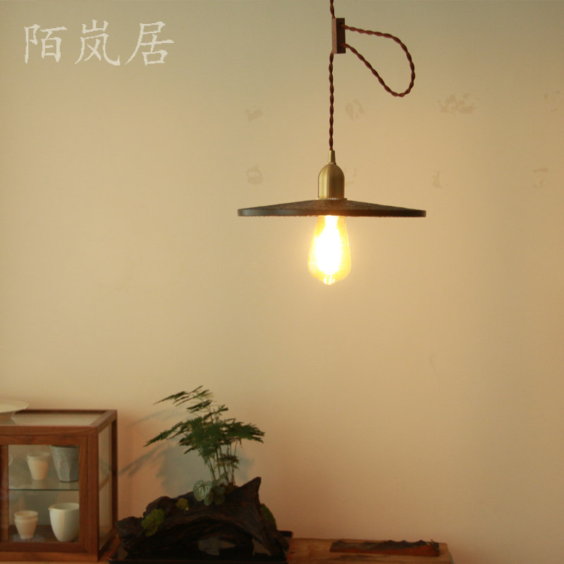 陌岚居玄关吊灯吧台卧室手工大漆实木质雕刻灯罩民宿复古装饰灯具