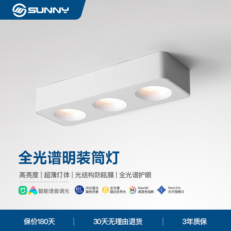 超薄明装筒灯客厅卧室吸顶长方形简约无主灯深防眩全光谱护眼筒灯