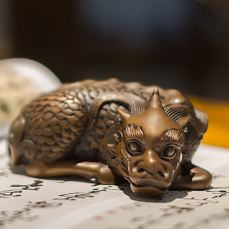 紫铜麒麟摆件一对办公室客厅貔貅工艺品装饰书桌案头摆设镇纸清供