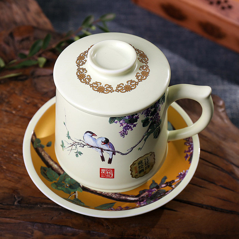 景德镇茶杯陶瓷带盖茶水分离过滤大泡茶杯老板杯办公室水杯子茶具