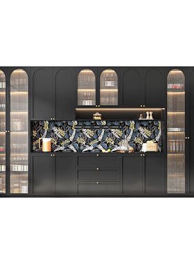 美式餐边柜高柜一体靠墙客厅装饰柜轻奢复古黑色成品酒柜法式储物