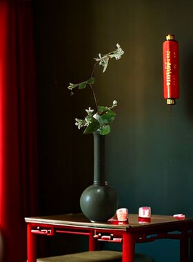 新中式陶瓷花瓶禅意花器小口径花插景德镇全手作工艺品精致摆件