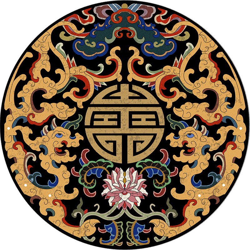 新中式圆形地毯客厅中国风禅意古典吉祥花纹茶桌黄色牡丹地垫圆型