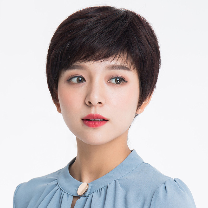 假发女短发短直发全头套真人发丝逼真自然轻薄透气短发造型头套式