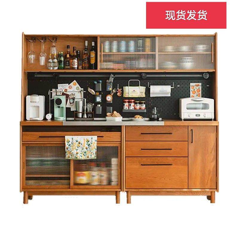 北欧实木洞洞板餐边柜高柜电力轨道日式茶水柜家用客厅厨房置物柜