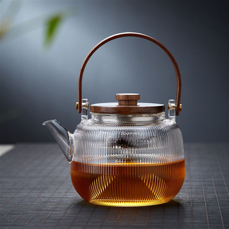 圣裔堂木盖玻璃蒸煮茶壶电陶炉烧水壶双内胆耐高温家用日式泡茶壶