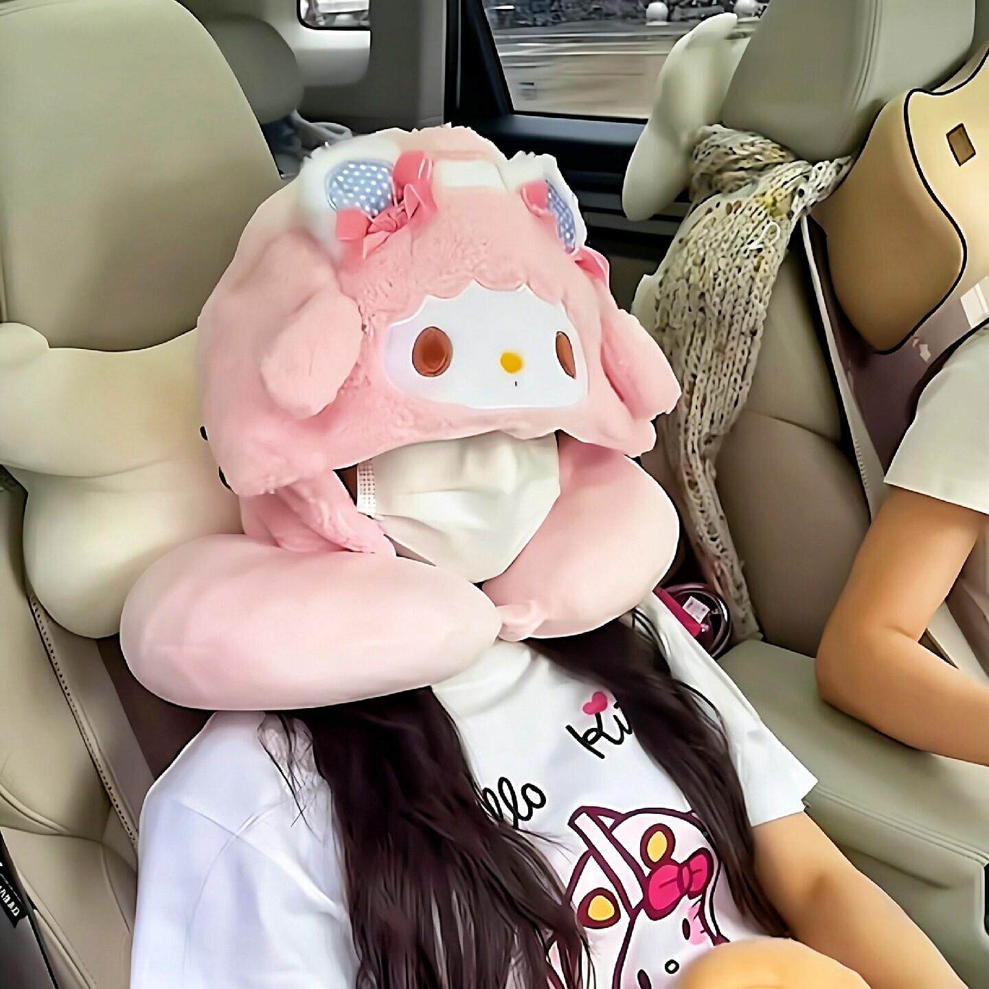 枕可爱卡通U型卡通型连帽护颈枕午睡枕旅行光遮高铁带坐车出差帽